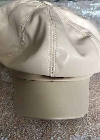 Kürk Detaylı Bej Deri Kadın Şapka - Görsel 4