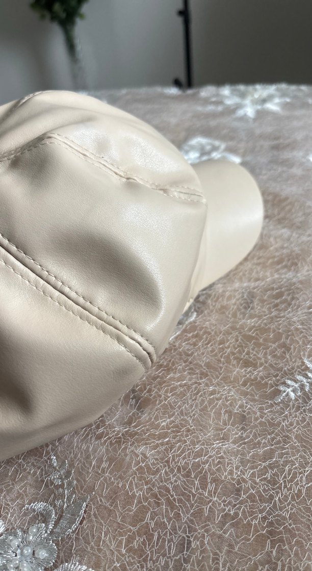 Kürk Detaylı Bej Deri Kadın Şapka - Görsel 2