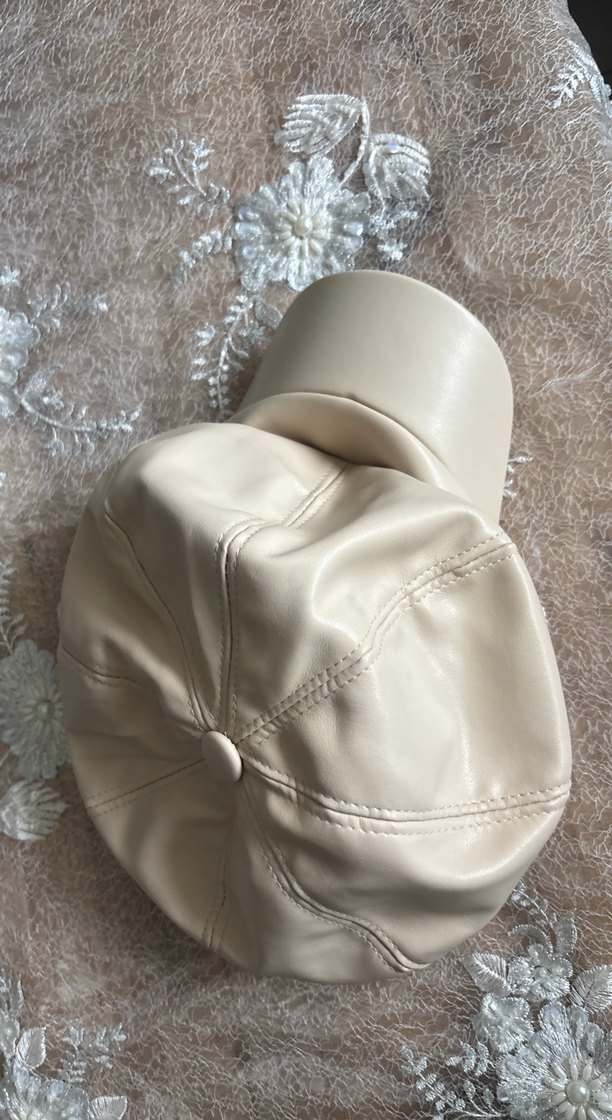 Kürk Detaylı Bej Deri Kadın Şapka - Görsel 5