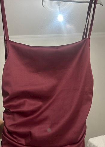 Bordo Drapeli Straplez Midi Elbise - Görsel 5