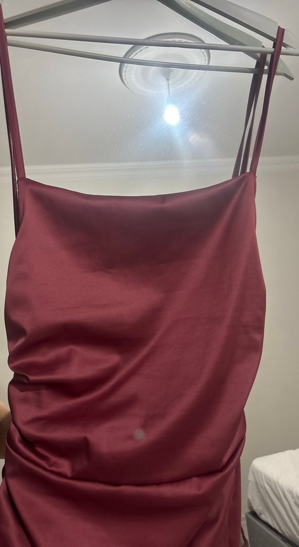 Bordo Drapeli Straplez Midi Elbise - Görsel 5