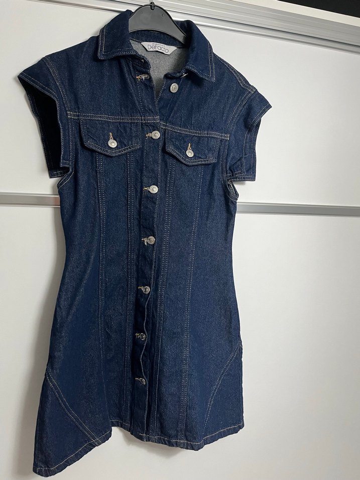 Düğmeli Lacivert Kot Elbise - Görsel 3