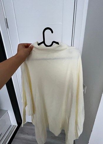 Beyaz Kadın Keten Balıkçı Yaka Salaş Kazak - Görsel 2