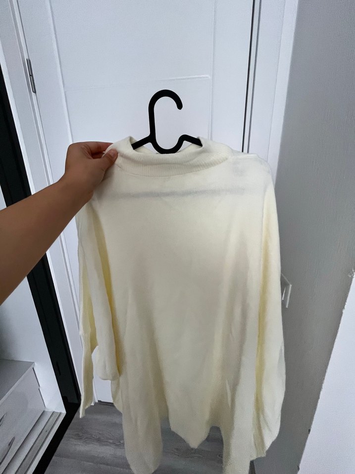 Beyaz Kadın Keten Balıkçı Yaka Salaş Kazak - Görsel 2