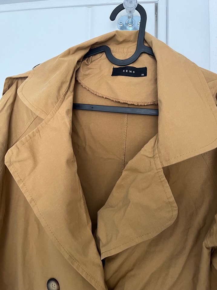 Bej Düğmeli Kadın Keten Trençkot - Görsel 2