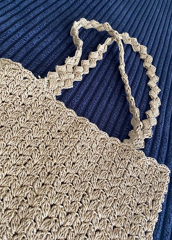 Bej Örgü Kadın Çanta Hasır - Görsel 2