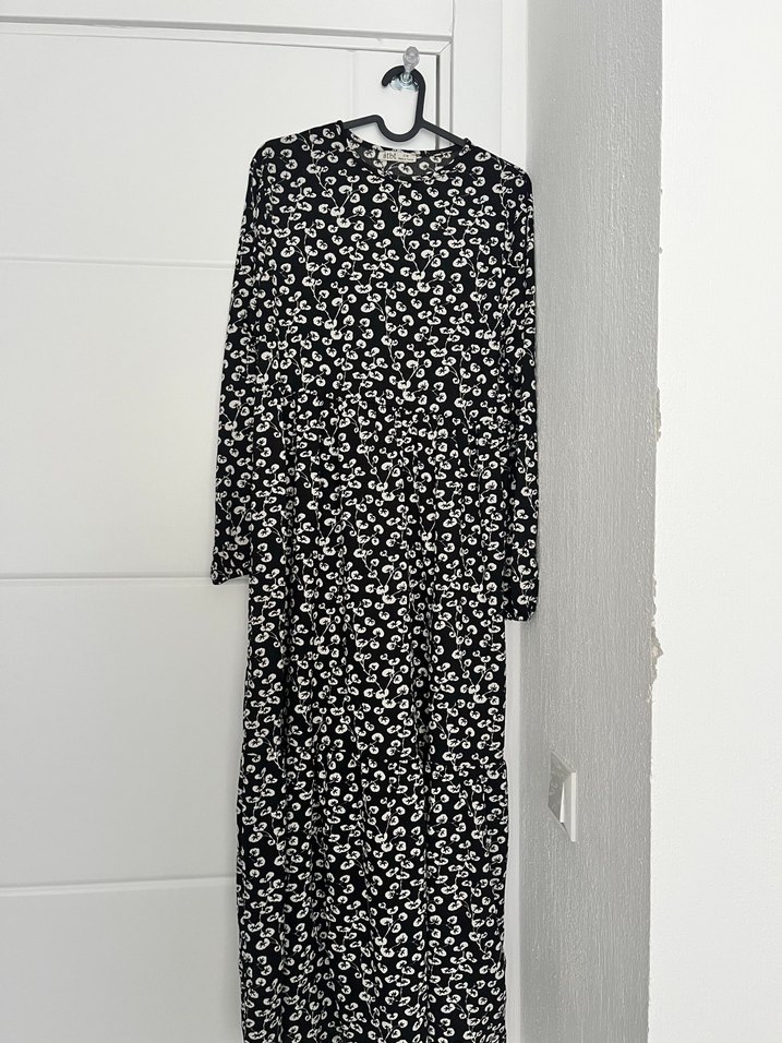 Siyah Baskılı Uzun Kollu Elbise - Görsel 2