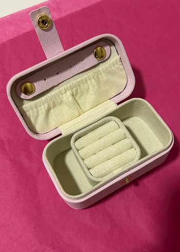 Beden pembe Renk Düğmeli Pembe Deri Takı Kutusu