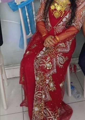 Uzun Kollu Drapeli Altın Renkli Kadın Hint Elbisesi - Görsel 2