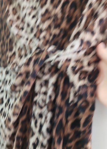 xs Beden Leopar Desenli Uzun yuvarlak Yaka drapeli Kadın Elbise