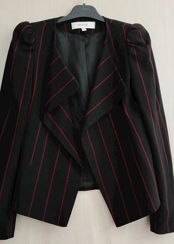 Kadın Siyah Çizgili Midi Blazer Ceket
