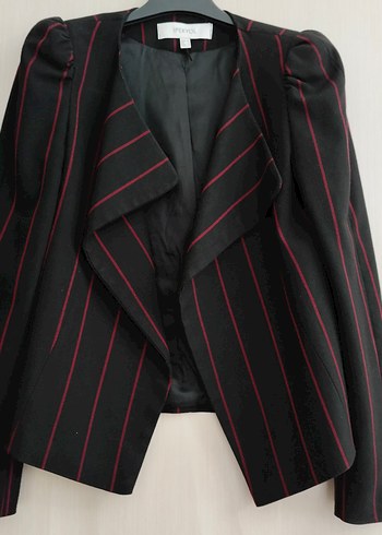 xs Beden Kadın Siyah Çizgili Midi Blazer Ceket