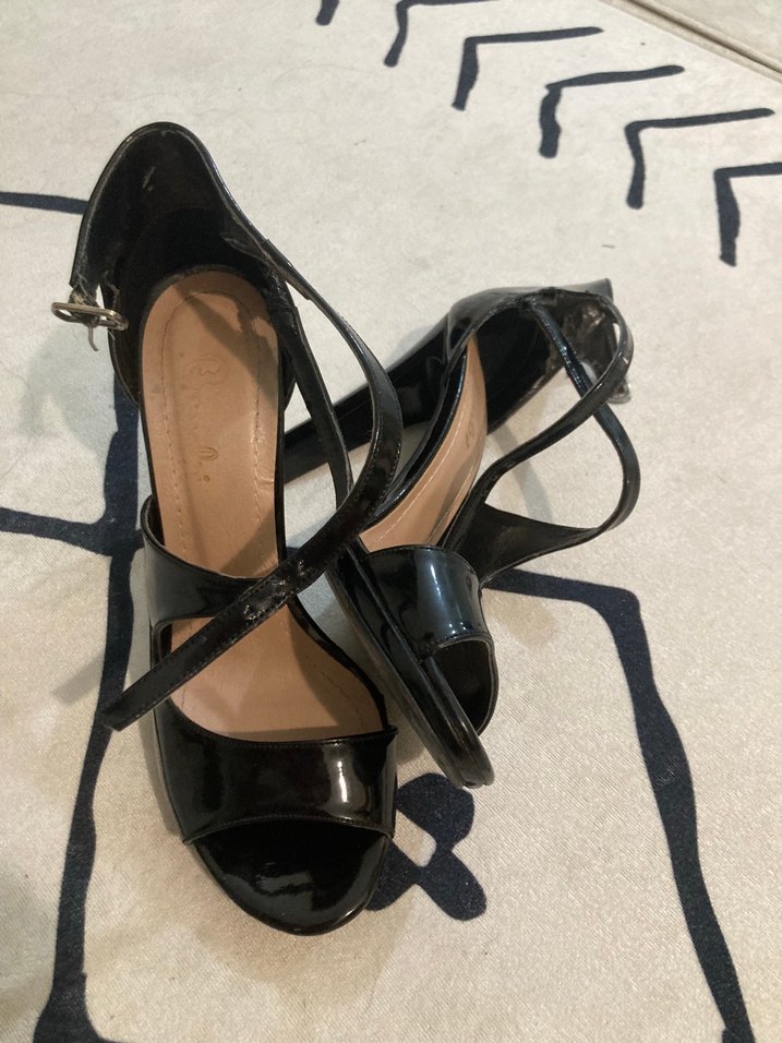 Kadın Siyah Rugan Topuklu Ayakkabı - Görsel 4