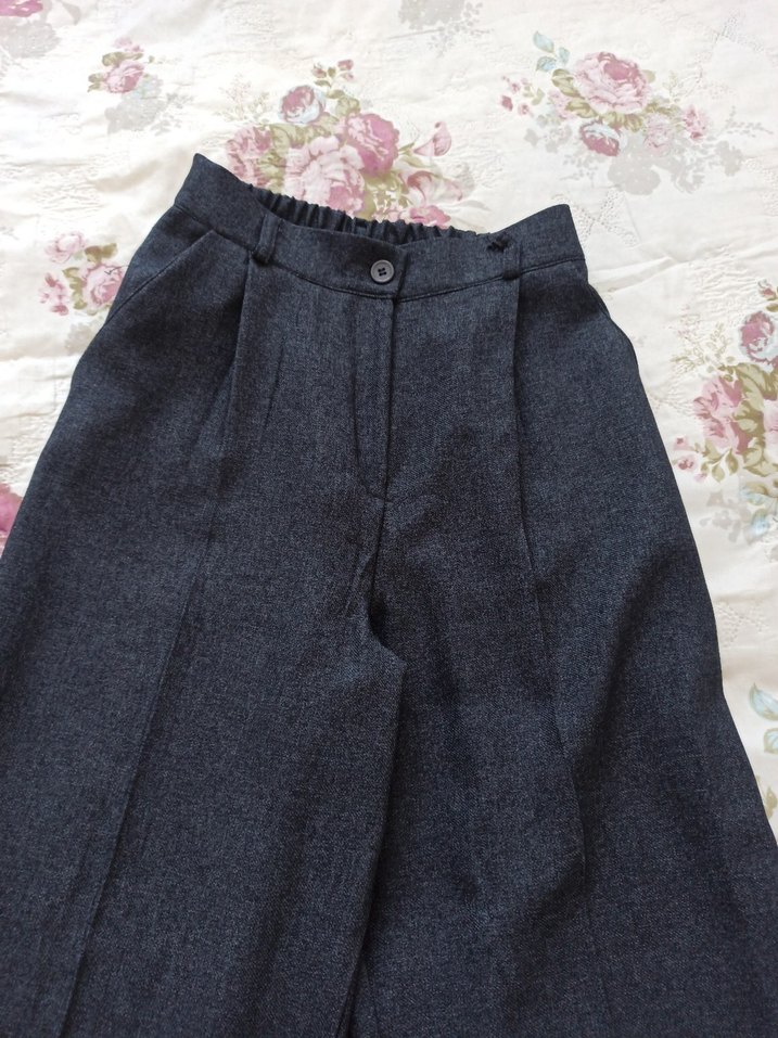 Düğmeli Gri Vintage Kadın Pantolon - Görsel 2