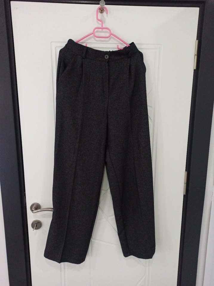 Düğmeli Gri Vintage Kadın Pantolon - Görsel 4