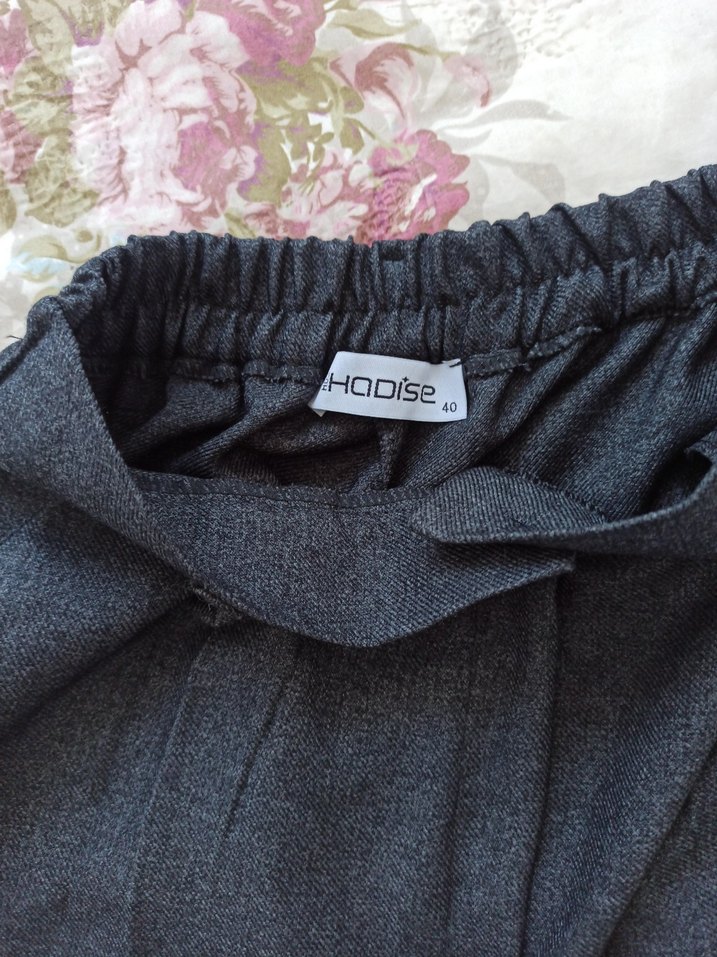 Düğmeli Gri Vintage Kadın Pantolon - Görsel 3