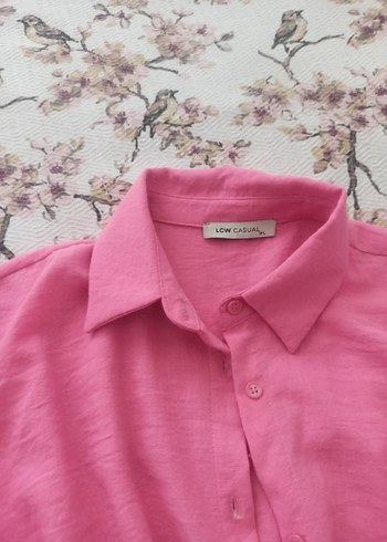LC Waikiki Pembe Kısa Kollu Keten Kadın Gömlek