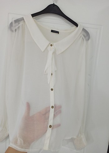 Düğmeli Beyaz Keten Kadın Gömlek - Görsel 4