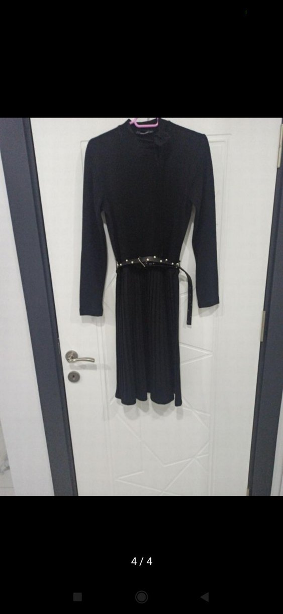 Siyah Uzun Kollu Kemerli Kadın Elbise - Görsel 4