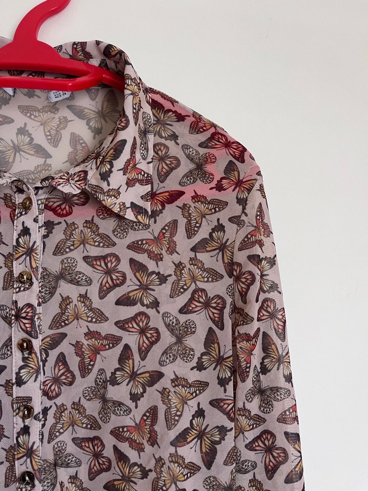 Düğmeli, Uzun Kollu, Baskılı Kadın Gömlek - Görsel 3