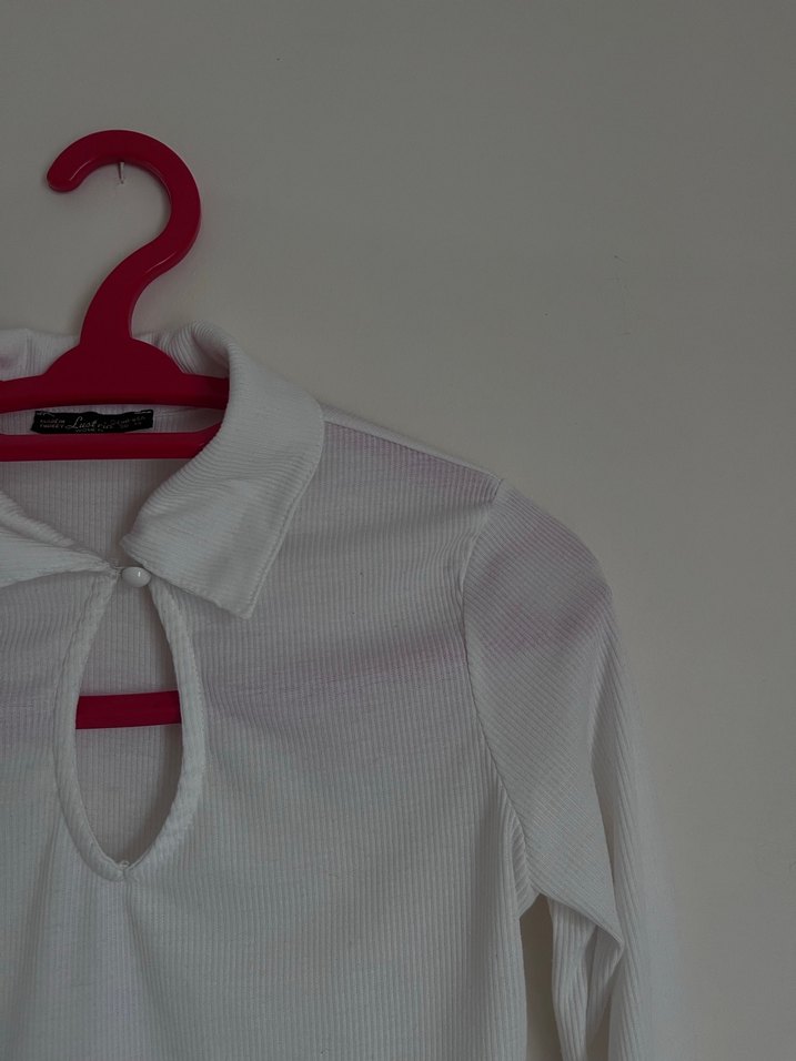 Düğmeli Beyaz Kadın Uzun Kollu Gömlek - Görsel 3