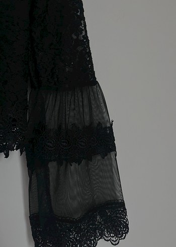 Dantelli Siyah Gotik Kadın Bluz - Görsel 5