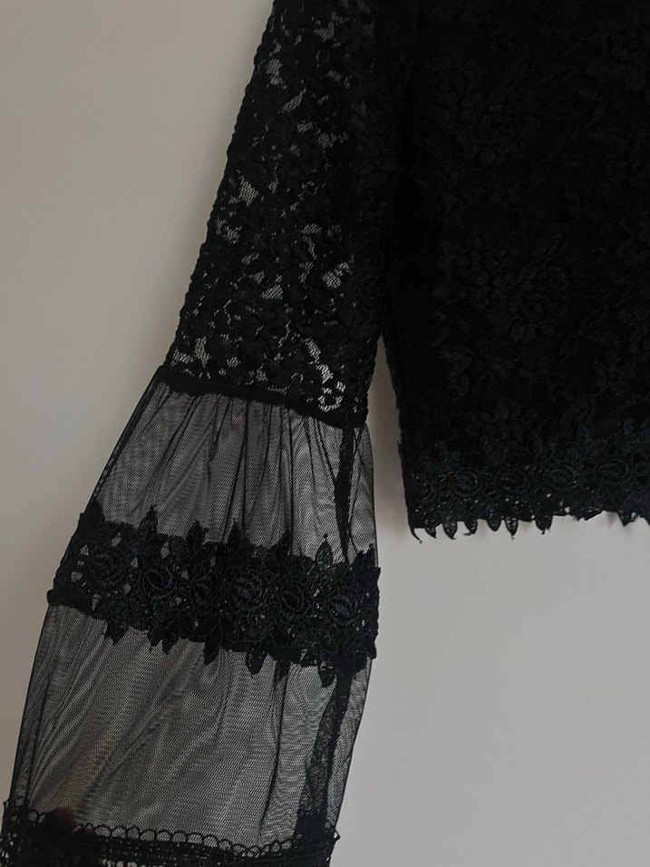 Dantelli Siyah Gotik Kadın Bluz - Görsel 2