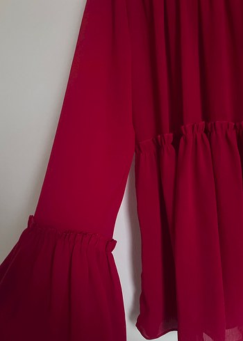 Bordo Uzun Kollu Fırfırlı Bohem Tunik - Görsel 2