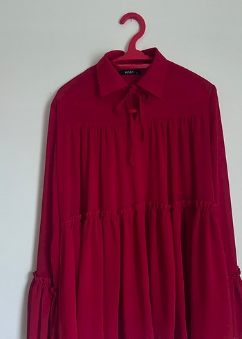 Bordo Uzun Kollu Fırfırlı Bohem Tunik - Görsel 3