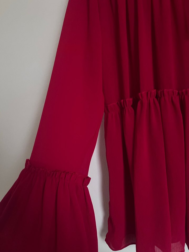 Bordo Uzun Kollu Fırfırlı Bohem Tunik - Görsel 2