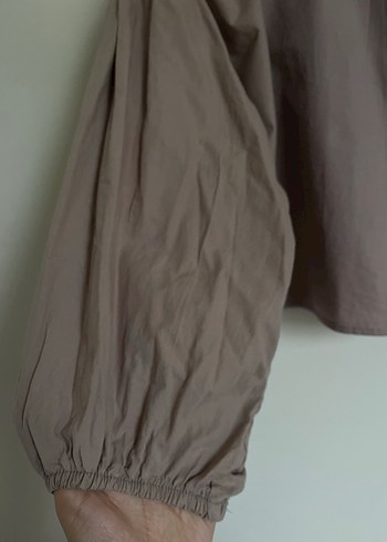 Bej Gri Düğmeli Keten Kadın Gömlek - Görsel 2