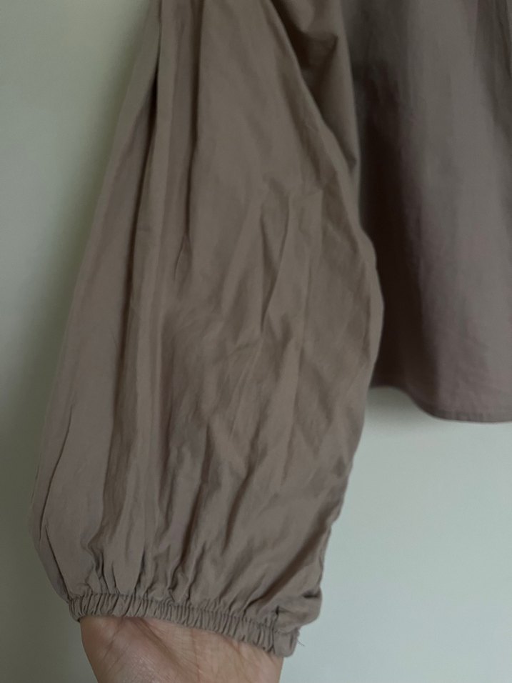 Bej Gri Düğmeli Keten Kadın Gömlek - Görsel 2