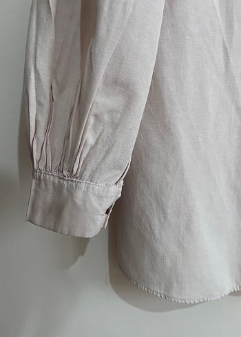 Düğmeli Bej Keten Kadın Gömlek - Görsel 6
