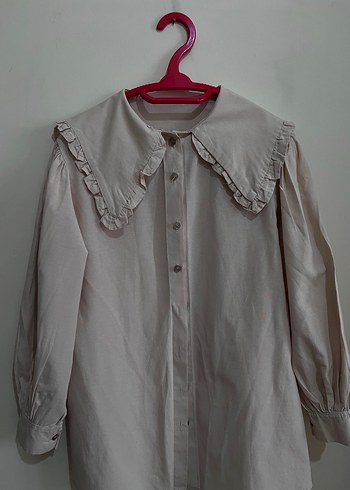 Düğmeli Bej Keten Kadın Gömlek - Görsel 2