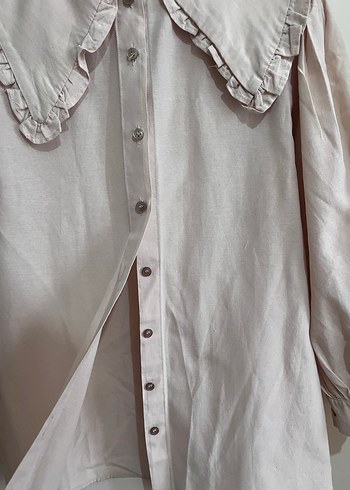 Düğmeli Bej Keten Kadın Gömlek - Görsel 4