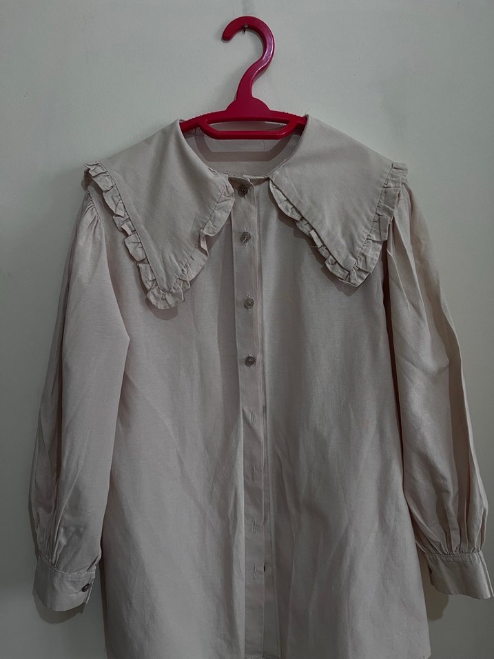 Düğmeli Bej Keten Kadın Gömlek - Görsel 2