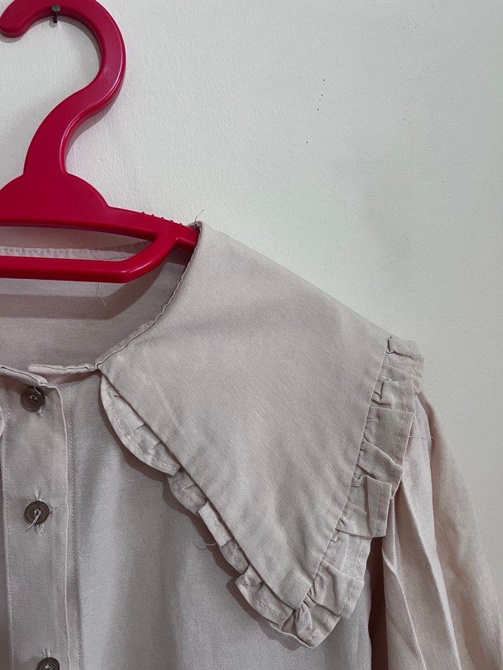 Düğmeli Bej Keten Kadın Gömlek - Görsel 5