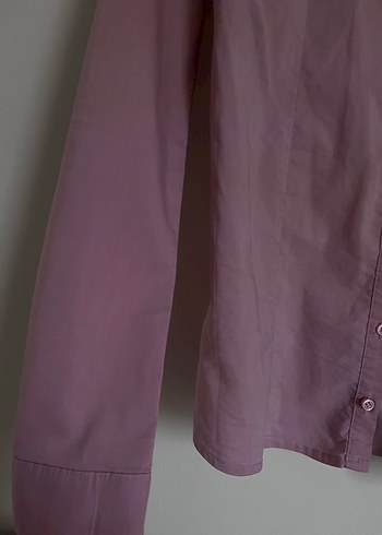 Düğmeli Pembe Keten Kadın Gömlek - Görsel 2