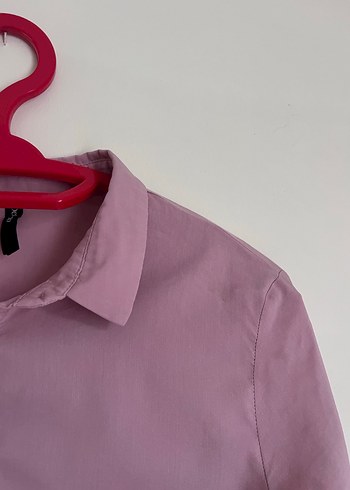 Düğmeli Pembe Keten Kadın Gömlek - Görsel 3