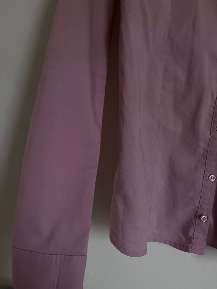 Düğmeli Pembe Keten Kadın Gömlek - Görsel 2