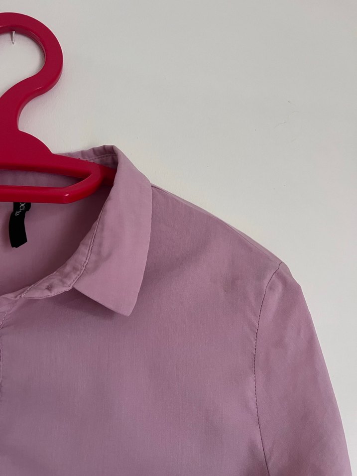 Düğmeli Pembe Keten Kadın Gömlek - Görsel 3