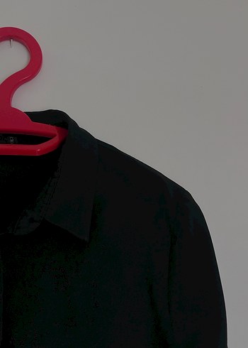 Siyah Keten Düğmeli Kadın Gömlek - Görsel 4