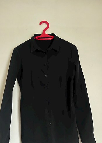 Siyah Keten Düğmeli Kadın Gömlek - Görsel 2