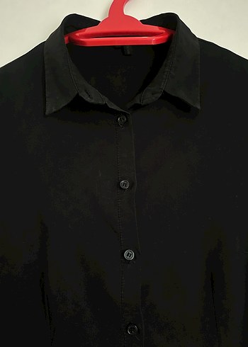 Siyah Keten Düğmeli Kadın Gömlek - Görsel 5