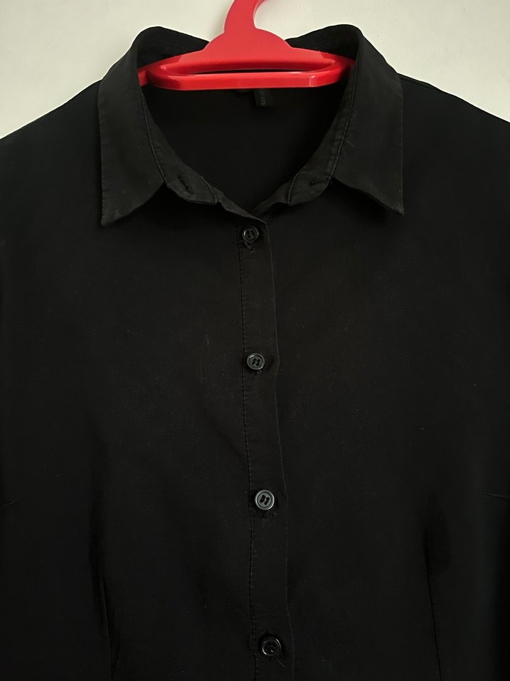 Siyah Keten Düğmeli Kadın Gömlek - Görsel 5