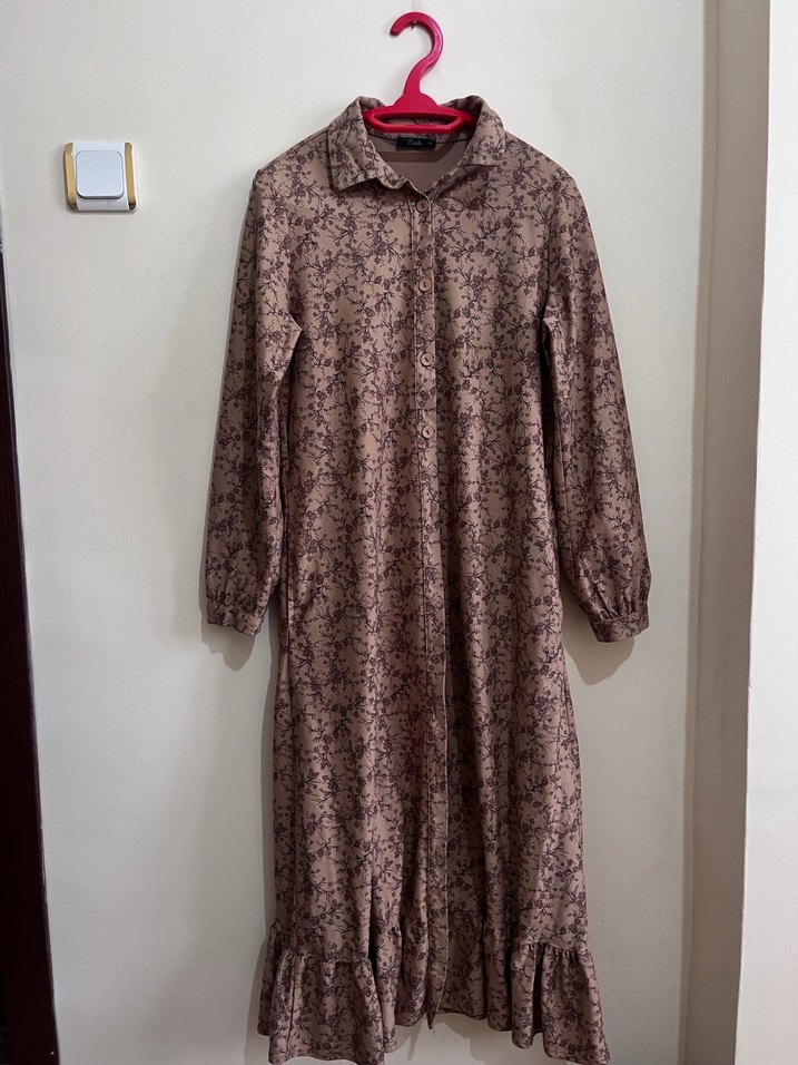 Bej Uzun Kollu Bohem Elbise - Görsel 4