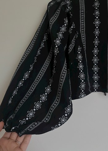 Nakışlı Siyah Bohem Kadın Bluz - Görsel 2