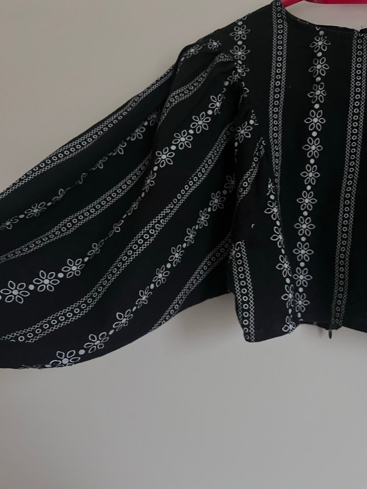 Nakışlı Siyah Bohem Kadın Bluz - Görsel 3