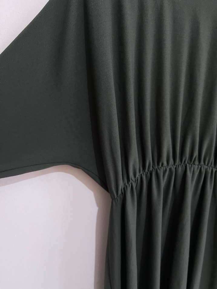 Uzun Kollu Salaş haki yeşil Kadın Elbise - Görsel 3