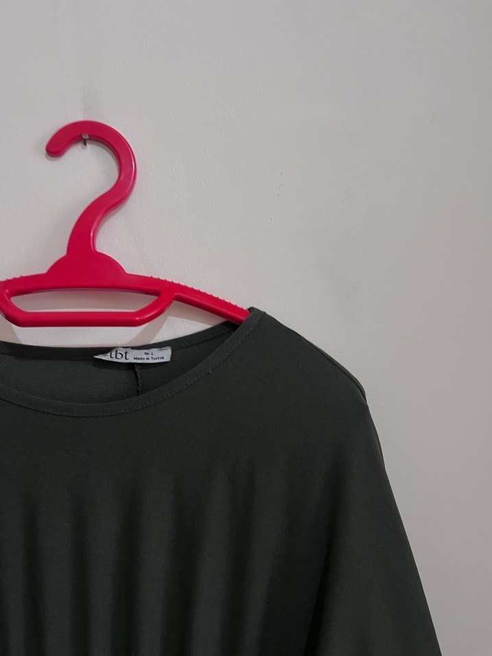 Uzun Kollu Salaş haki yeşil Kadın Elbise - Görsel 2